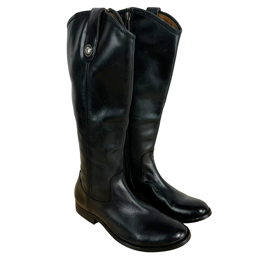 Frye Melissa Button Zip Riding Boot Black Women's Size 6B New Without Box